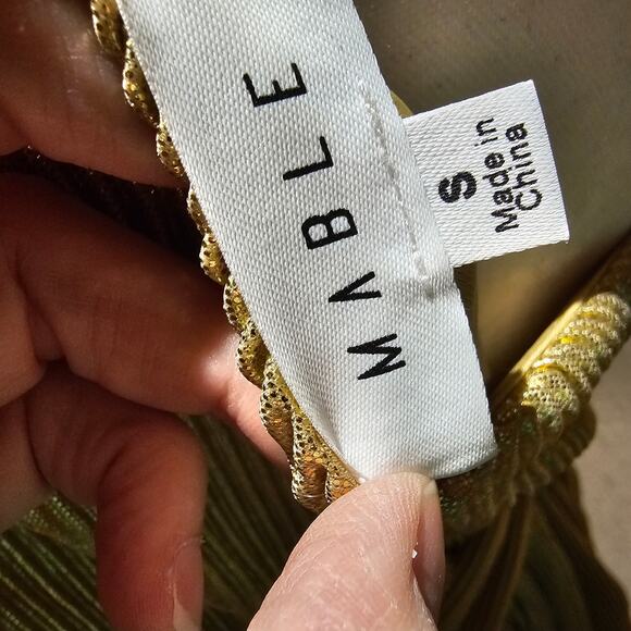 Mable Gold One Shoulder Pleated Mini Dress S Metallic Holiday Party NYE Bow - Picture 5 of 13